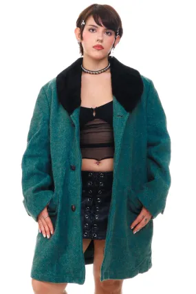 Vintage 80's Alpaca Fur Collar Teal Peacoat - M/L/XL